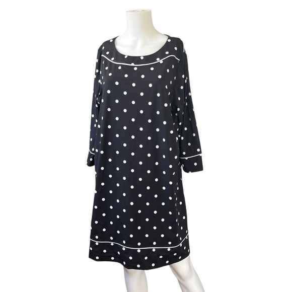 Lands End Black White Polka Dot Dress Knee Length Knit Plus Size 1X - Picture 1 of 9